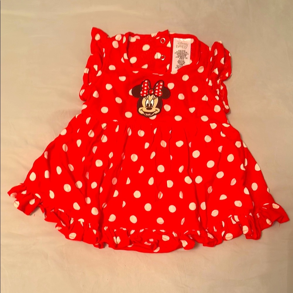 Disney Minnie Red Polka Dot Dress with built in diaper cover 18-24 mo
